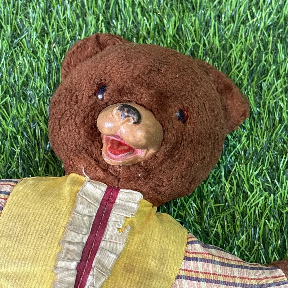 Vintage Ideal Toy Company Teddy‎ Bear It's A Wonderful Toy Plaid Outfit USA